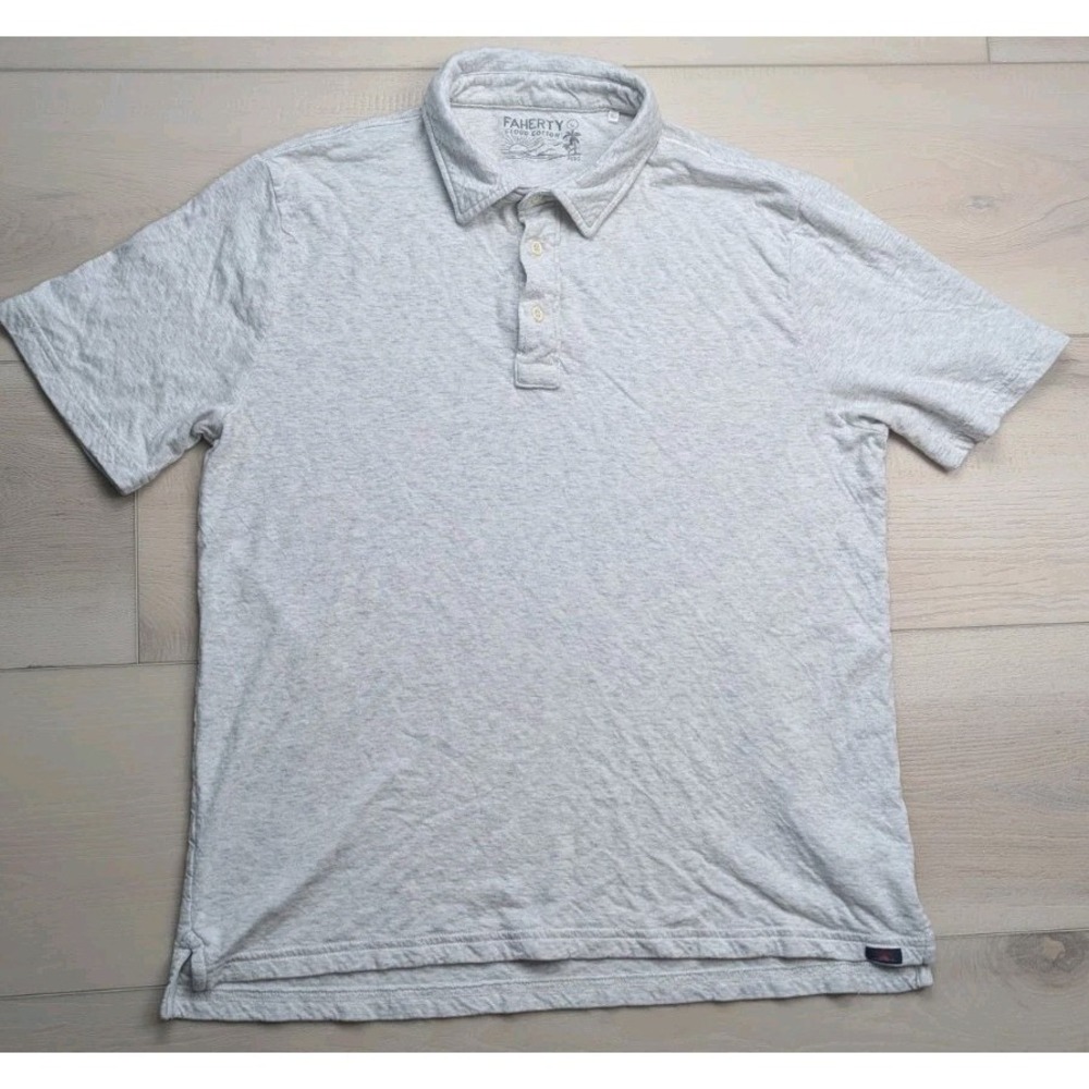 Faherty Cloud Cotton Polo Shirt Mens L Light Heather Gray Pima Cotton MKC0116
